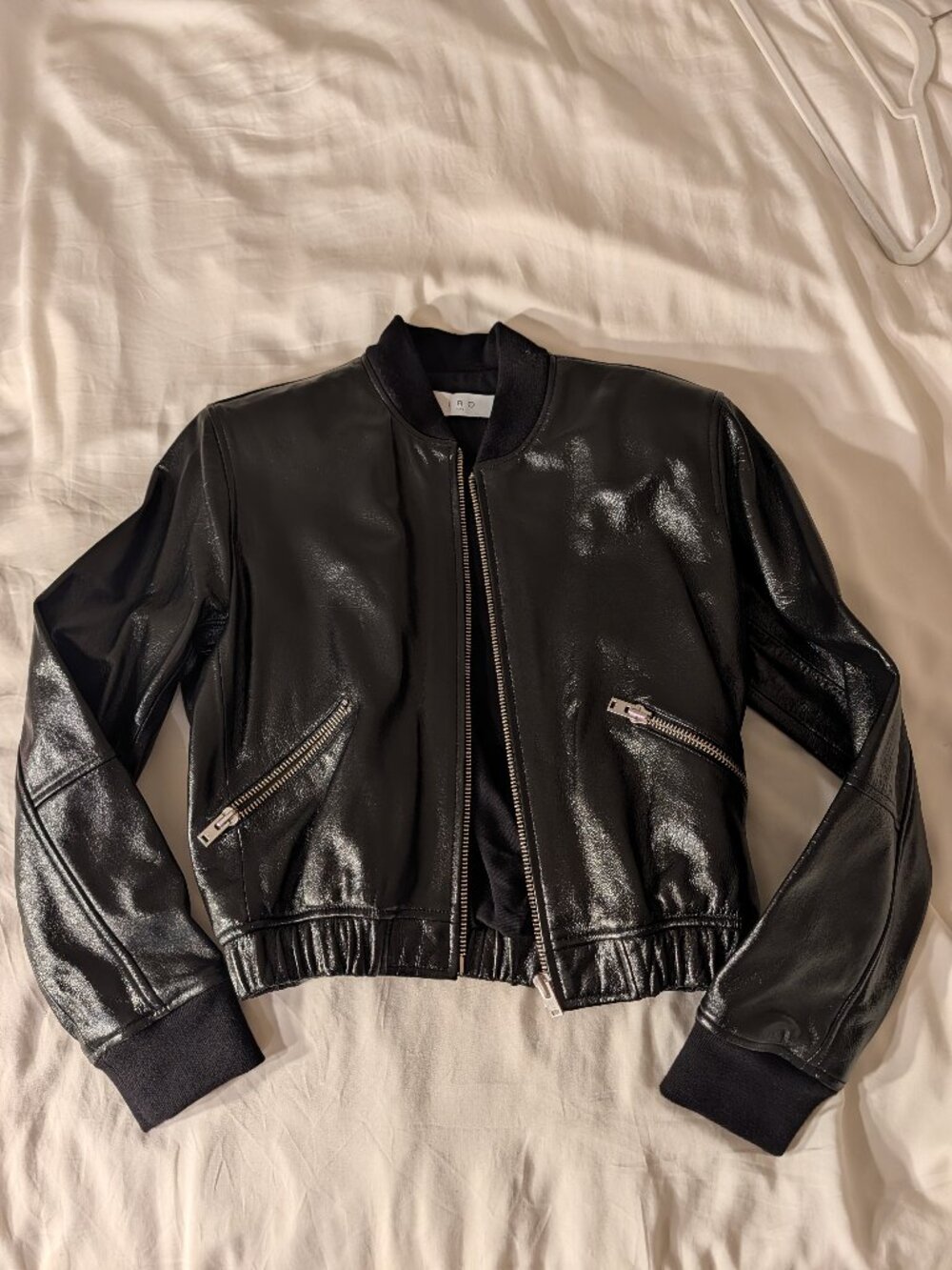 *new* IRO Paris Donovan Glossy Lambskin Leather Bomber Jacket Black FR 36 US 4